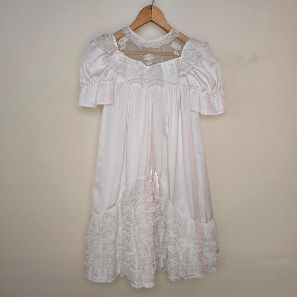 Vintage White Silk Lace Gown 2-4‎ years Victorian or Edwardian prairie style